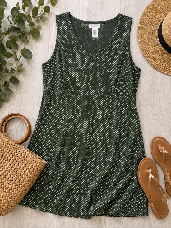 Northern Reflections Dresses & Skirts - Northern Reflections Green White Polka Dot Sleeveless Midi Dress